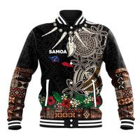 Samoa Siapo Polynesian Art Baseball Jacket Tropical Flowers and Tatau Pattern Brown LT03 Unisex Brown - Polynesian Pride