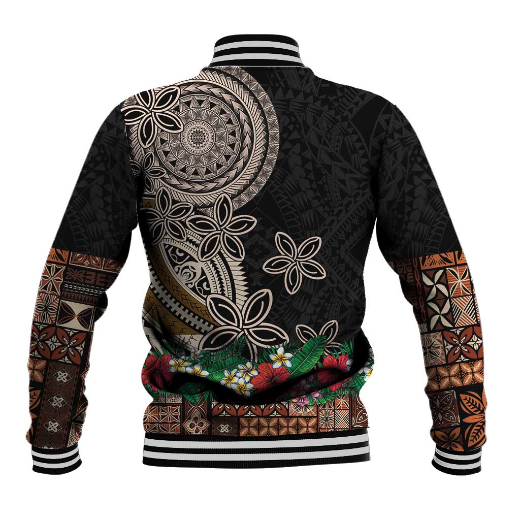 Samoa Siapo Polynesian Art Baseball Jacket Tropical Flowers and Tatau Pattern Brown LT03 - Polynesian Pride