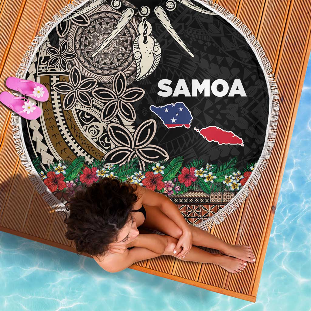 Samoa Siapo Polynesian Art Beach Blanket Tropical Flowers and Tatau Pattern Brown LT03 - Polynesian Pride