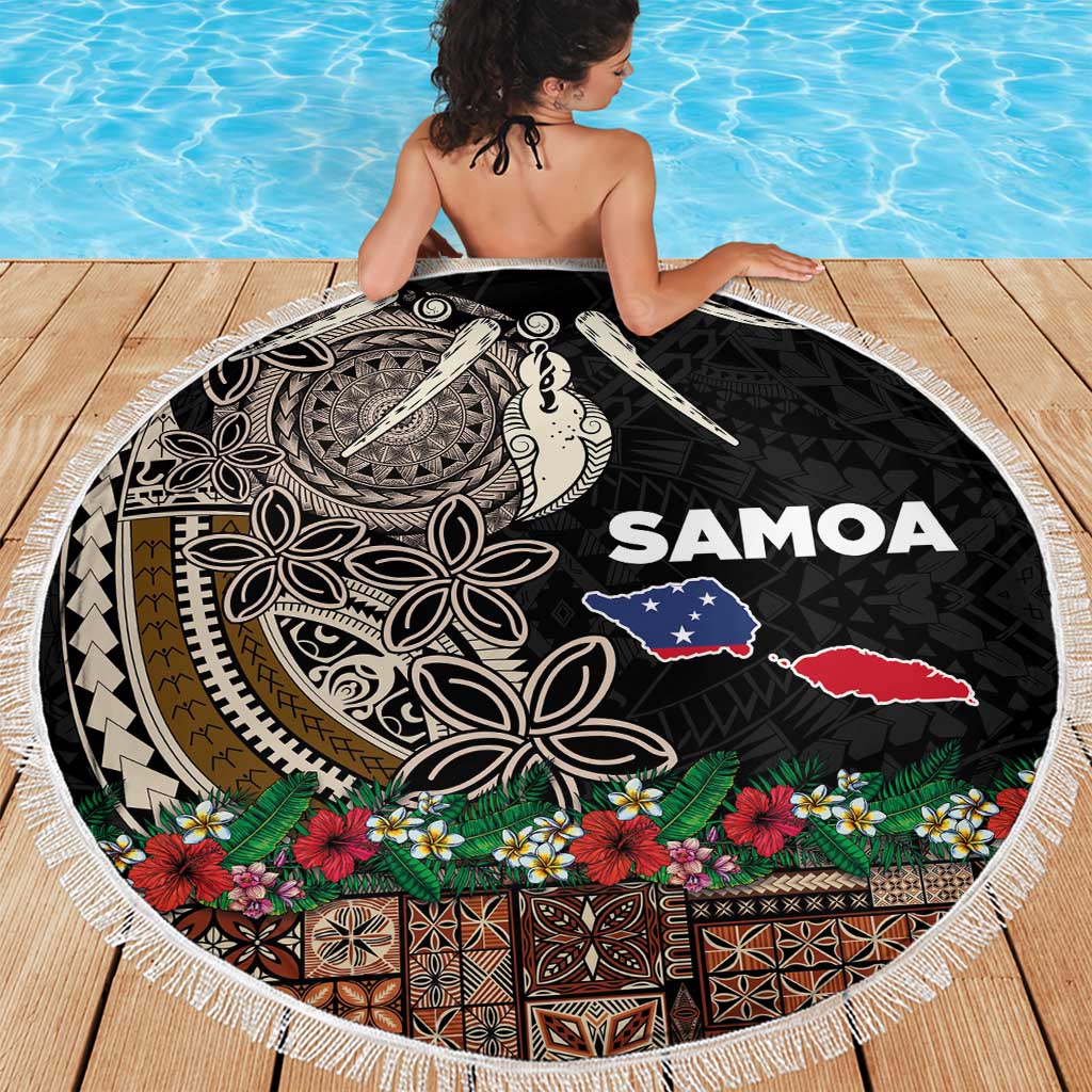 Samoa Siapo Polynesian Art Beach Blanket Tropical Flowers and Tatau Pattern Brown LT03 - Polynesian Pride