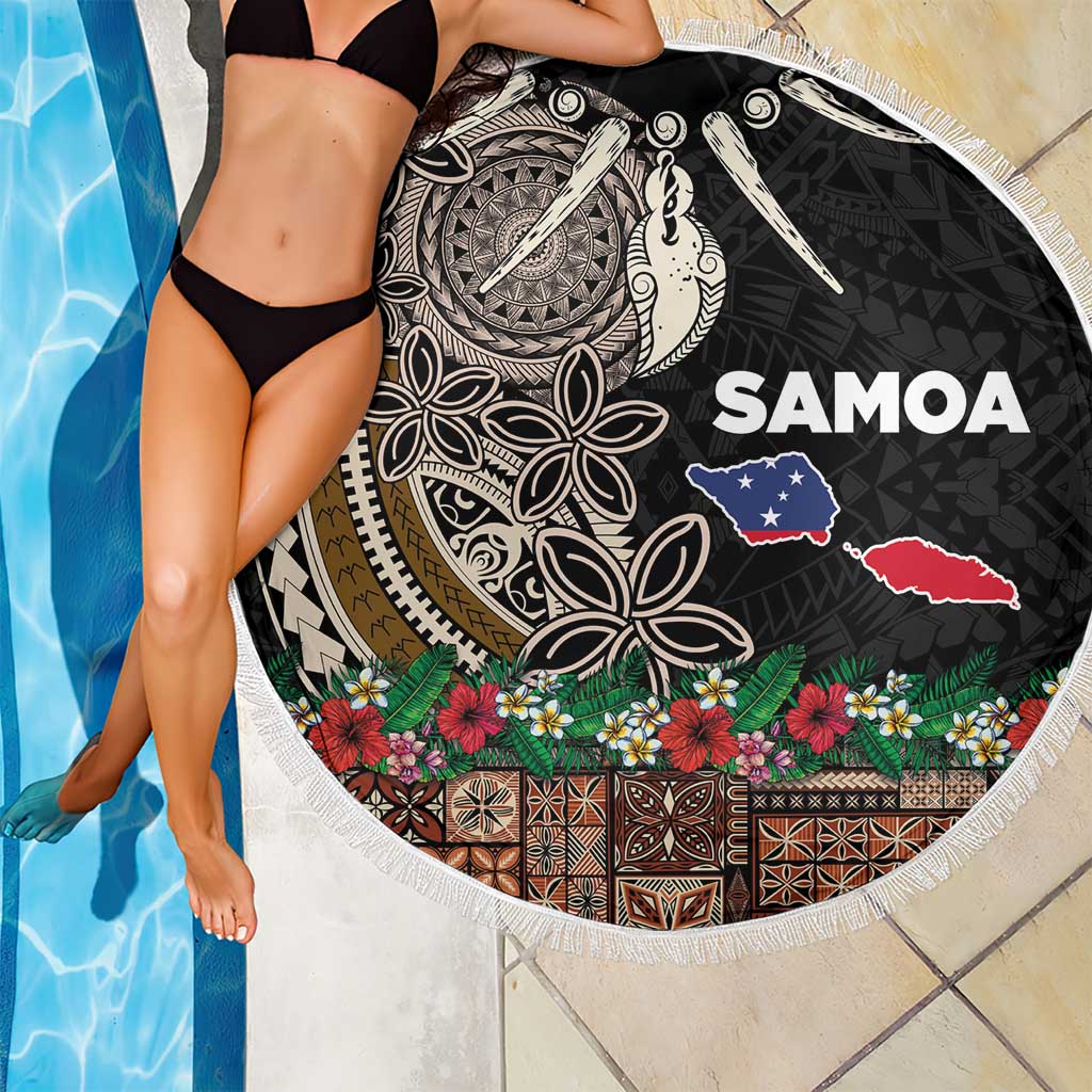 Samoa Siapo Polynesian Art Beach Blanket Tropical Flowers and Tatau Pattern Brown LT03 - Polynesian Pride