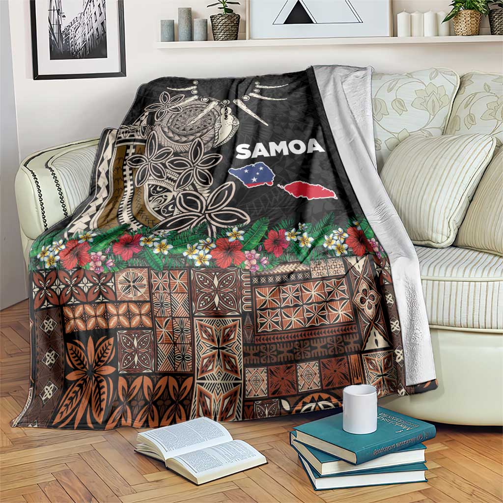 Samoa Siapo Polynesian Art Blanket Tropical Flowers and Tatau Pattern Brown LT03 Brown - Polynesian Pride