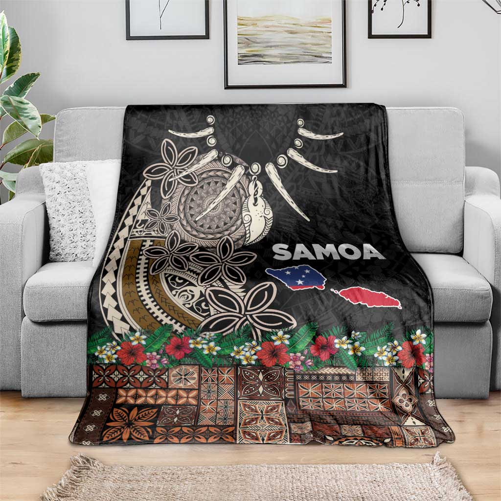 Samoa Siapo Polynesian Art Blanket Tropical Flowers and Tatau Pattern Brown LT03 - Polynesian Pride