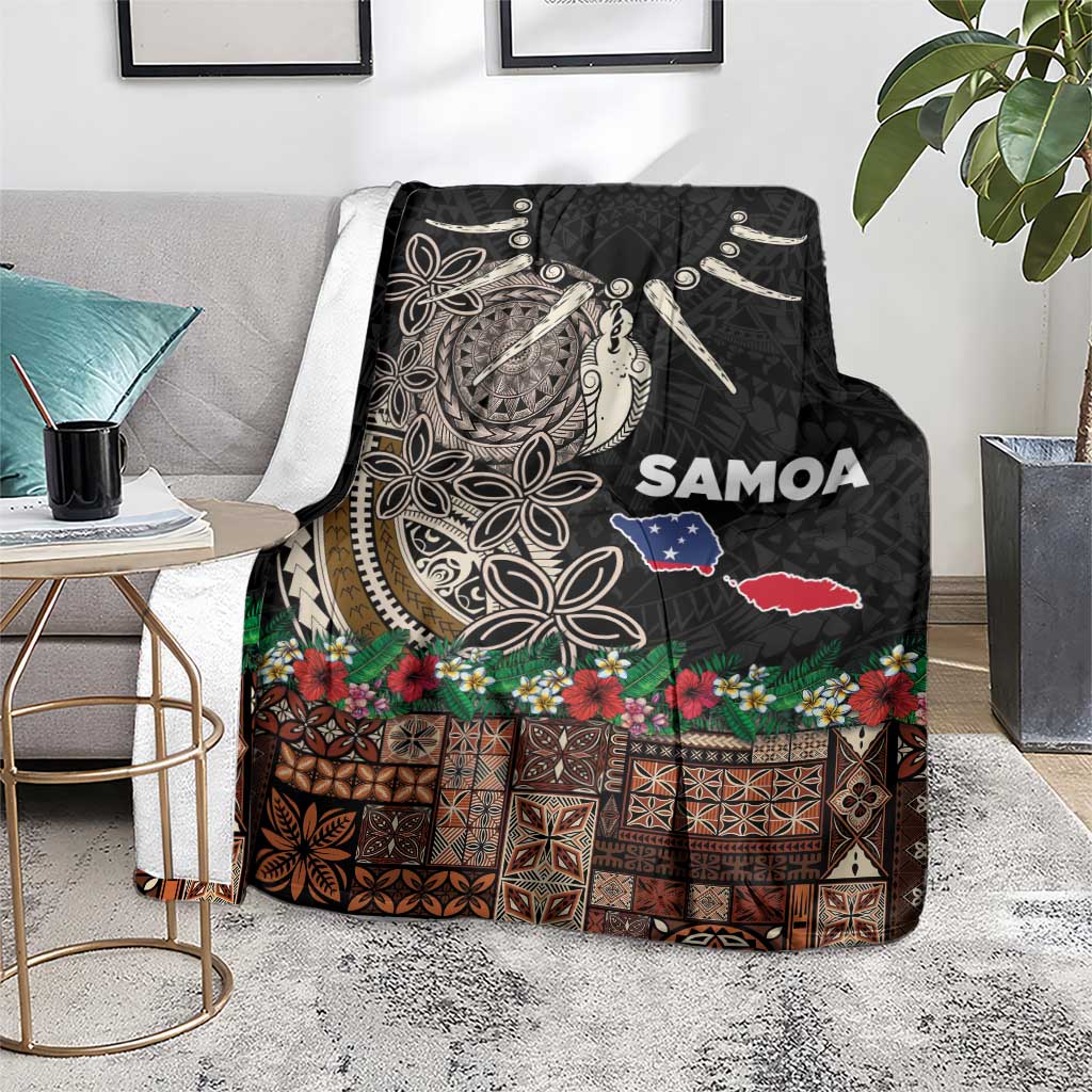 Samoa Siapo Polynesian Art Blanket Tropical Flowers and Tatau Pattern Brown LT03 - Polynesian Pride