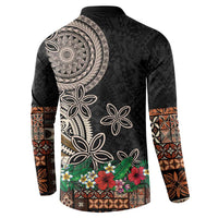 Samoa Siapo Polynesian Art Button Sweatshirt Tropical Flowers and Tatau Pattern Brown LT03 - Polynesian Pride