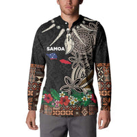 Samoa Siapo Polynesian Art Button Sweatshirt Tropical Flowers and Tatau Pattern Brown LT03 - Polynesian Pride