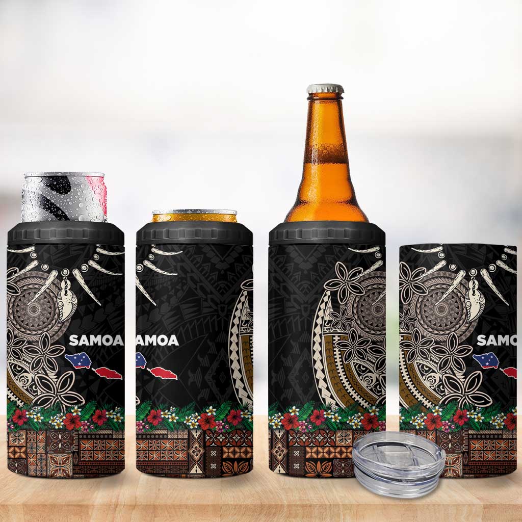 Samoa Siapo Polynesian Art 4 in 1 Can Cooler Tumbler Tropical Flowers and Tatau Pattern Brown LT03 - Polynesian Pride