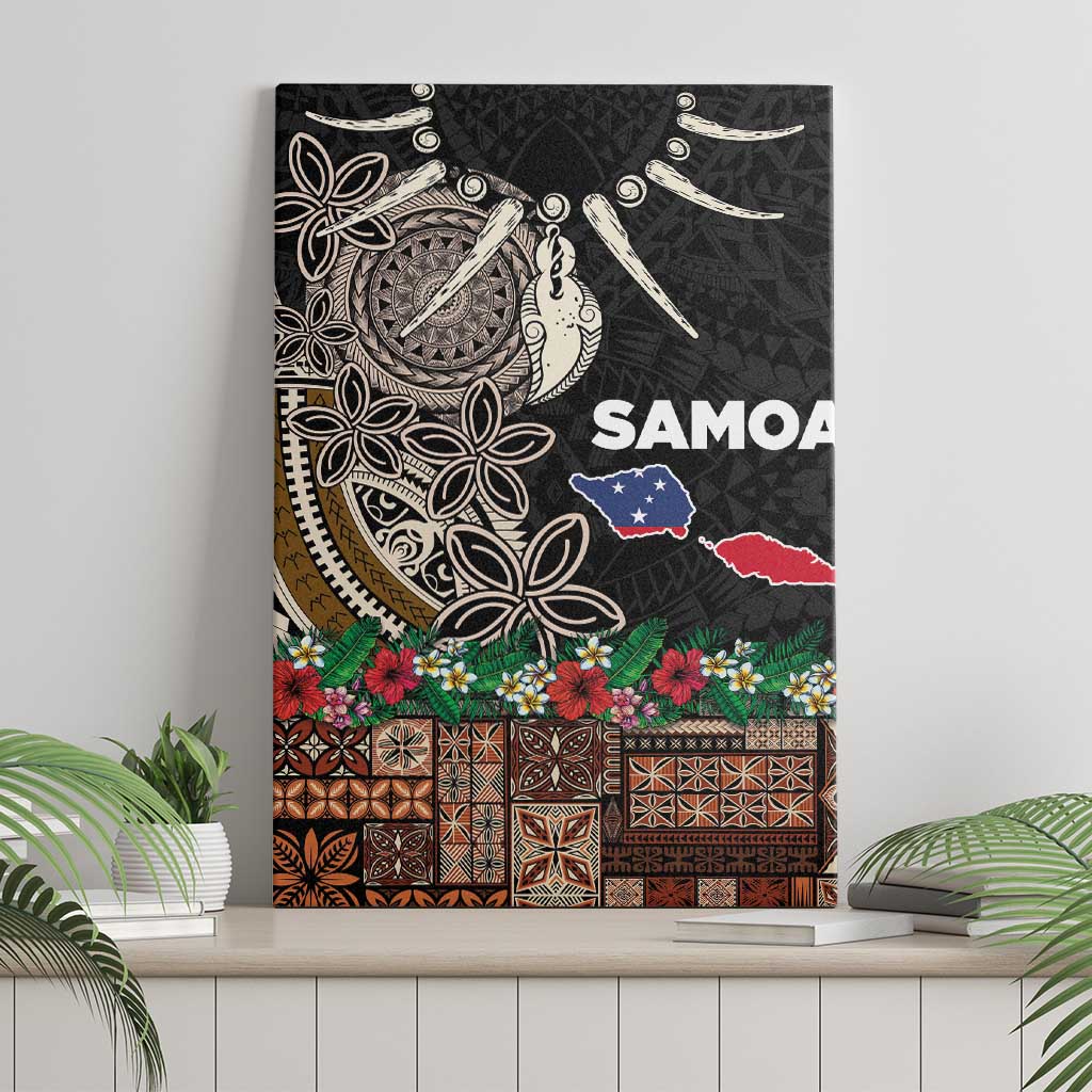 Samoa Siapo Polynesian Art Canvas Wall Art Tropical Flowers and Tatau Pattern Brown LT03 - Polynesian Pride