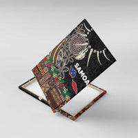 Samoa Siapo Polynesian Art Canvas Wall Art Tropical Flowers and Tatau Pattern Brown LT03 With Frame Brown - Polynesian Pride
