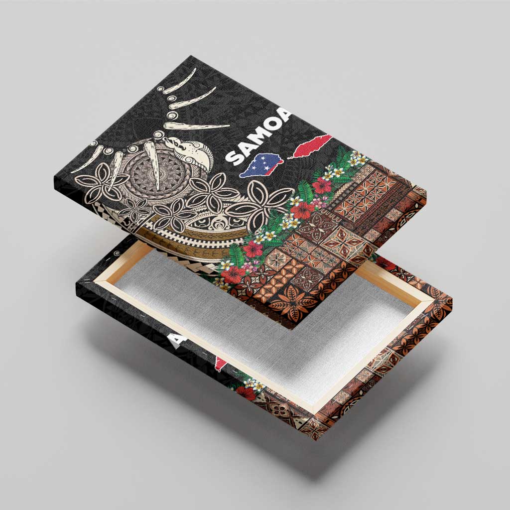 Samoa Siapo Polynesian Art Canvas Wall Art Tropical Flowers and Tatau Pattern Brown LT03 - Polynesian Pride