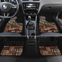 Samoa Siapo Polynesian Art Car Mats Tropical Flowers and Tatau Pattern Brown LT03 Set 4pcs Brown - Polynesian Pride