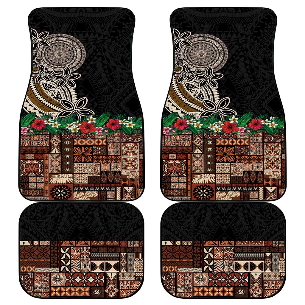Samoa Siapo Polynesian Art Car Mats Tropical Flowers and Tatau Pattern Brown LT03 - Polynesian Pride