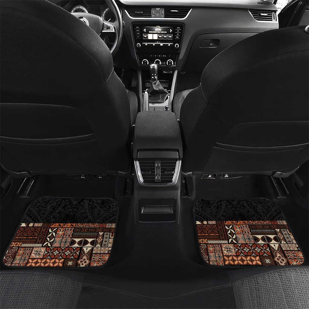 Samoa Siapo Polynesian Art Car Mats Tropical Flowers and Tatau Pattern Brown LT03 Set 2pcs - Back Brown - Polynesian Pride