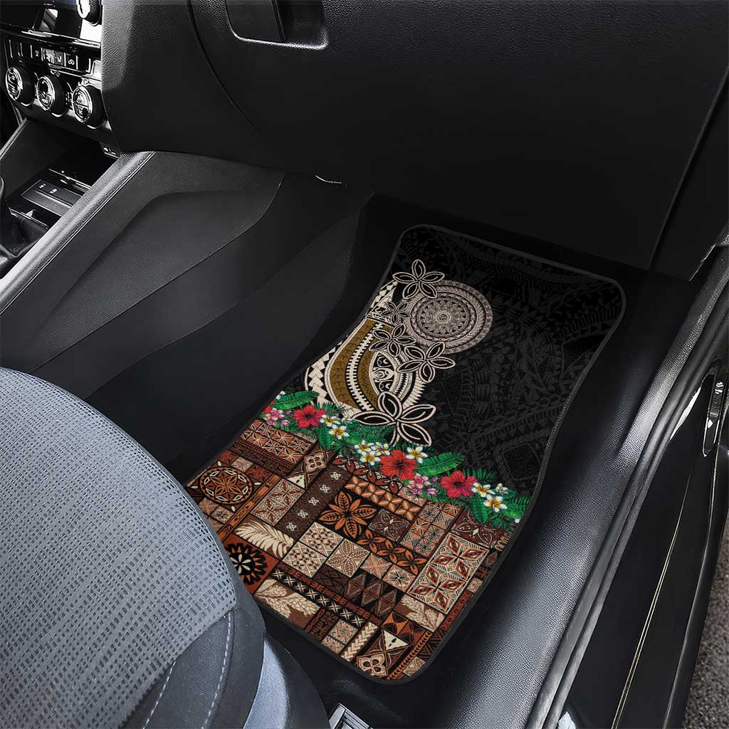 Samoa Siapo Polynesian Art Car Mats Tropical Flowers and Tatau Pattern Brown LT03 - Polynesian Pride