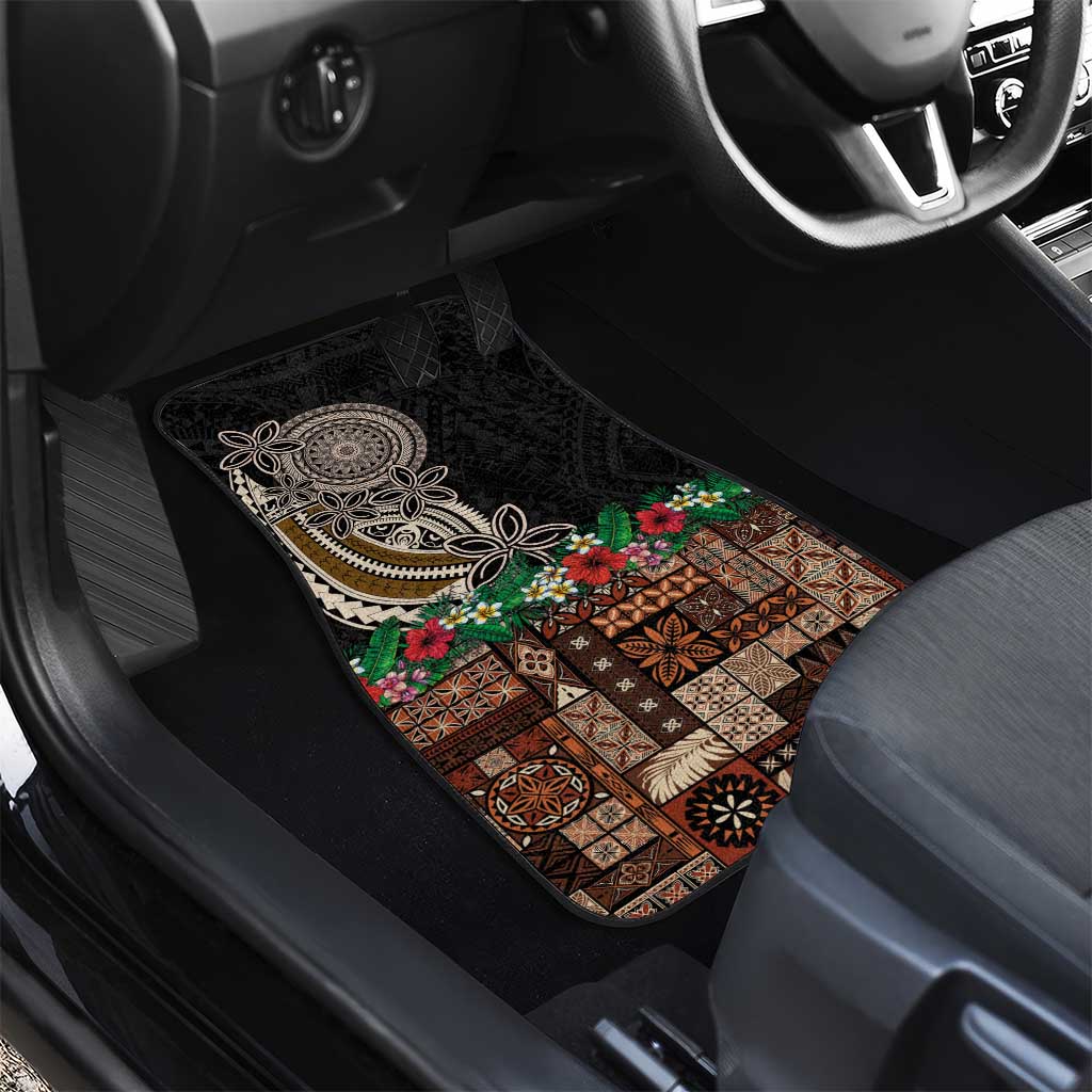 Samoa Siapo Polynesian Art Car Mats Tropical Flowers and Tatau Pattern Brown LT03 - Polynesian Pride
