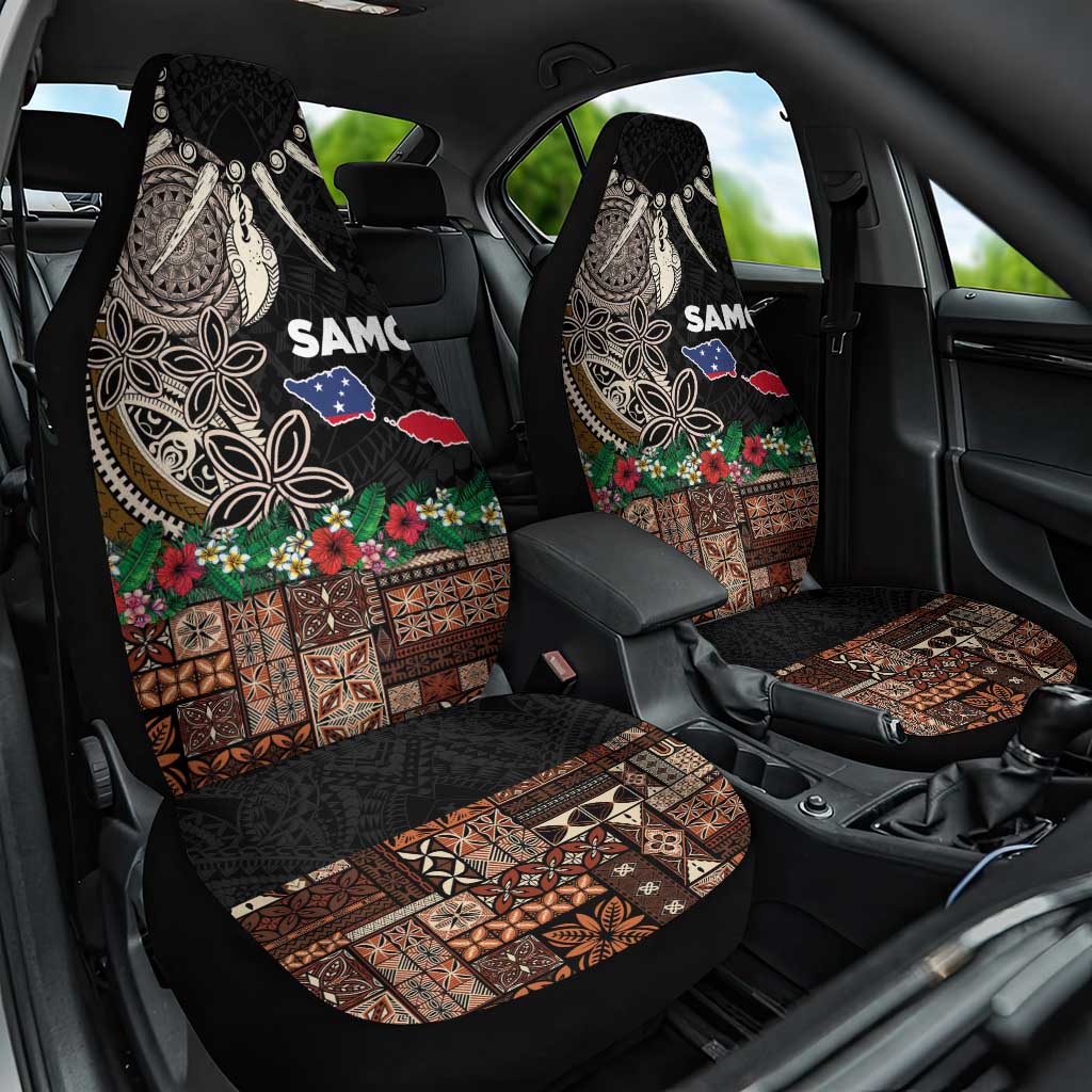 Samoa Siapo Polynesian Art Car Seat Cover Tropical Flowers and Tatau Pattern Brown