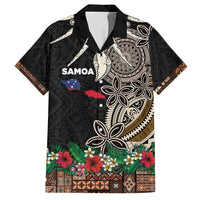 Samoa Siapo Polynesian Art Family Matching Off Shoulder Short Dress and Hawaiian Shirt Tropical Flowers and Tatau Pattern Brown