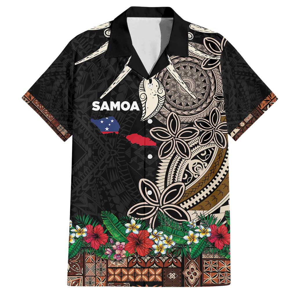 Samoa Siapo Polynesian Art Family Matching Puletasi and Hawaiian Shirt Tropical Flowers and Tatau Pattern Brown