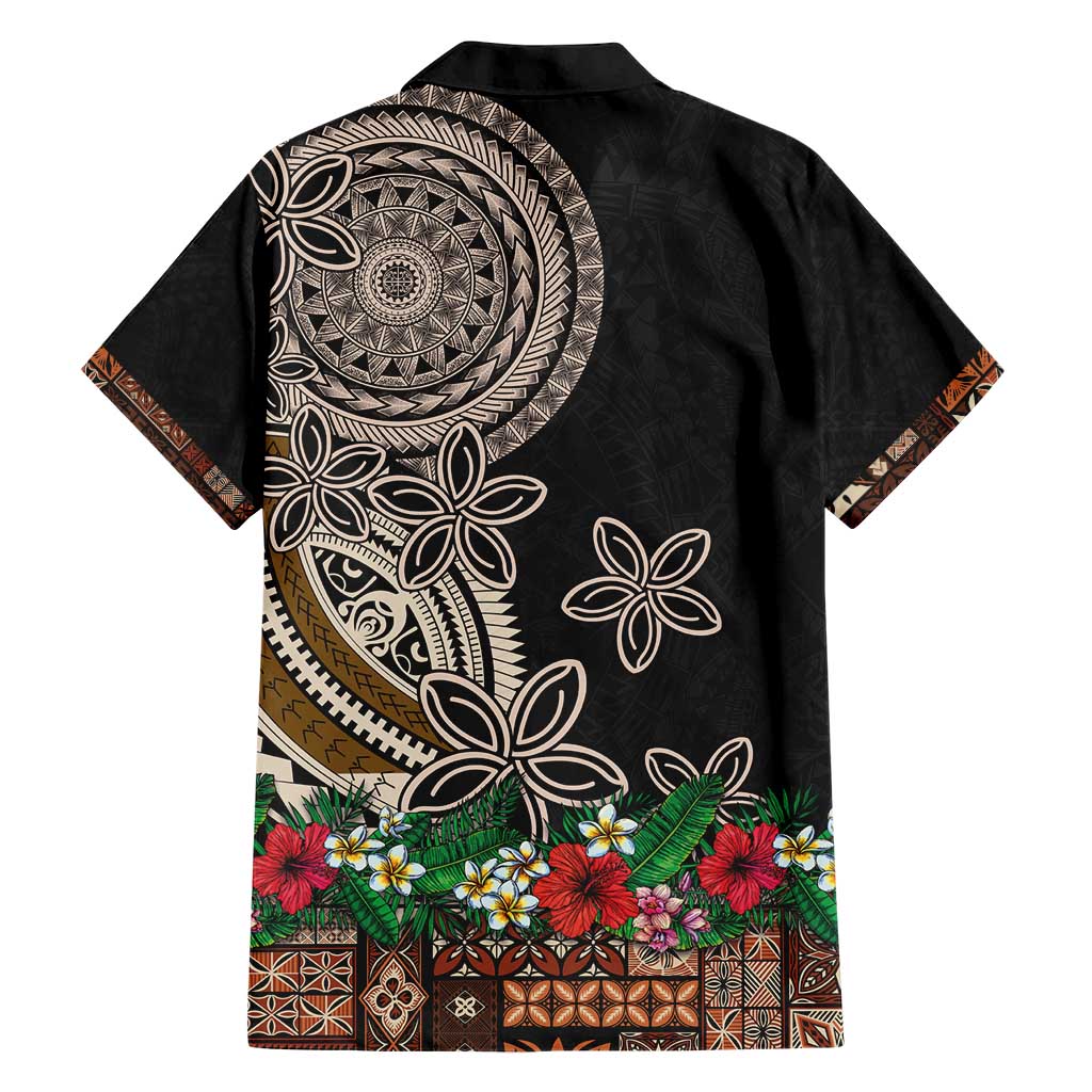 Samoa Siapo Polynesian Art Family Matching Short Sleeve Bodycon Dress and Hawaiian Shirt Tropical Flowers and Tatau Pattern Brown