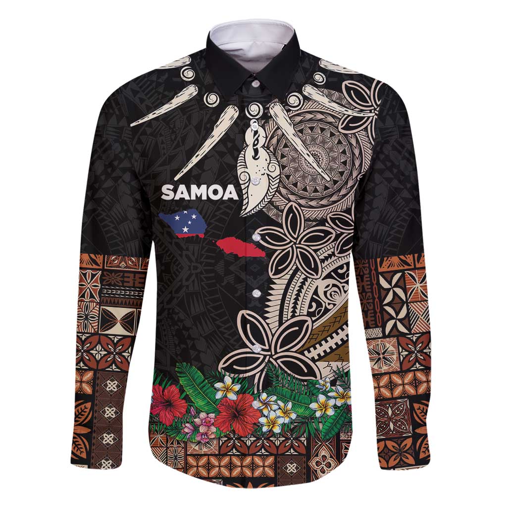 Samoa Siapo Polynesian Art Family Matching Summer Maxi Dress and Hawaiian Shirt Tropical Flowers and Tatau Pattern Brown