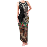 Samoa Siapo Polynesian Art Family Matching Tank Maxi Dress and Hawaiian Shirt Tropical Flowers and Tatau Pattern Brown