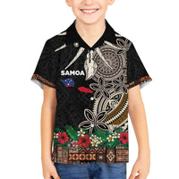 Samoa Siapo Polynesian Art Family Matching Tank Maxi Dress and Hawaiian Shirt Tropical Flowers and Tatau Pattern Brown