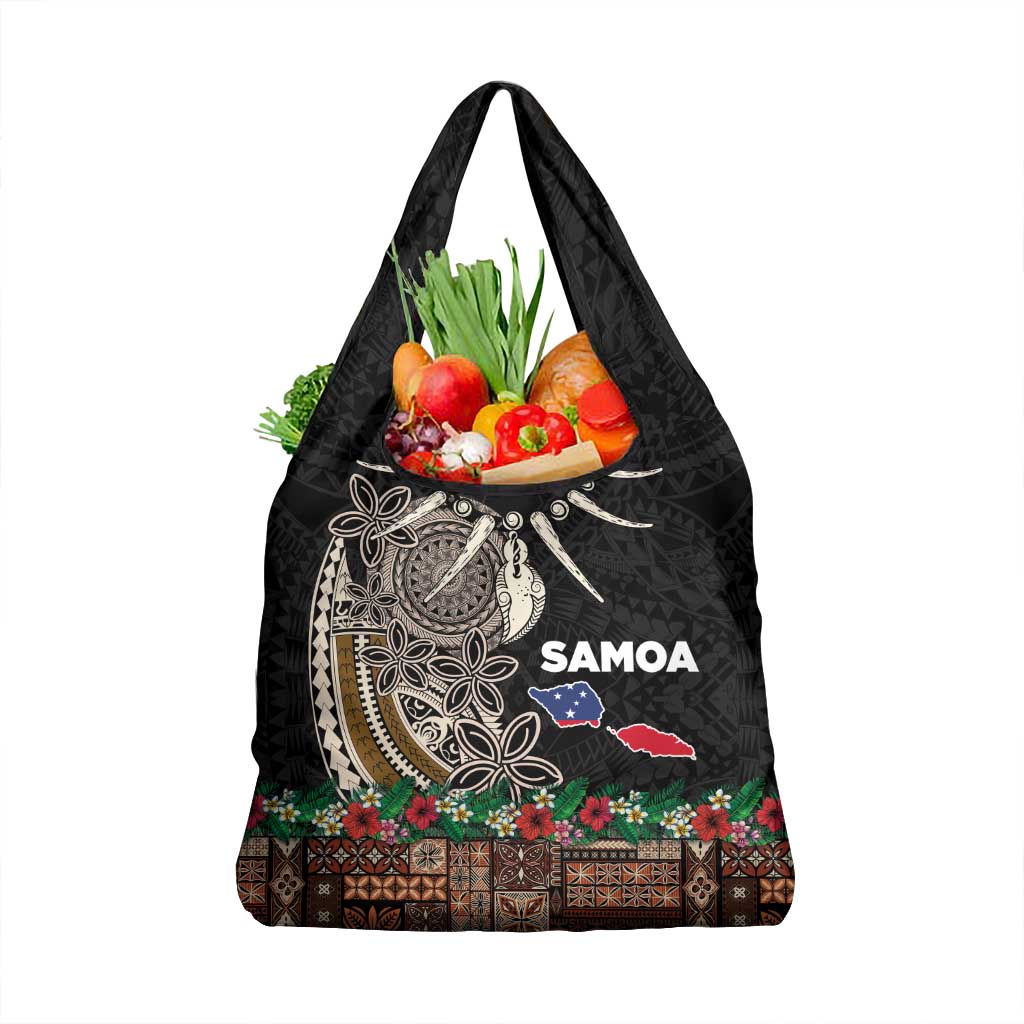 Samoa Siapo Polynesian Art Grocery Bag Tropical Flowers and Tatau Pattern Brown LT03 1-pack One Size Brown - Polynesian Pride