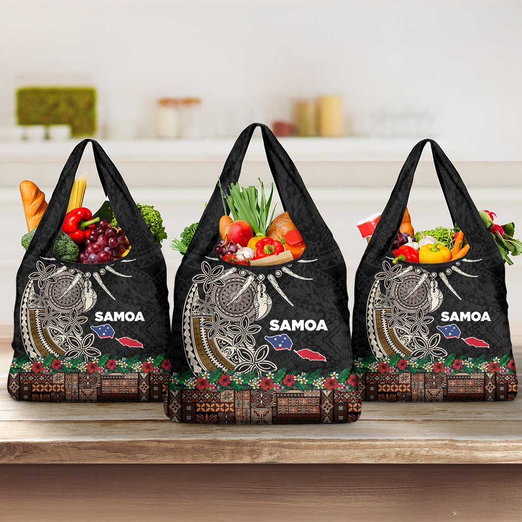 Samoa Siapo Polynesian Art Grocery Bag Tropical Flowers and Tatau Pattern Brown LT03 3-pack One Size Brown - Polynesian Pride