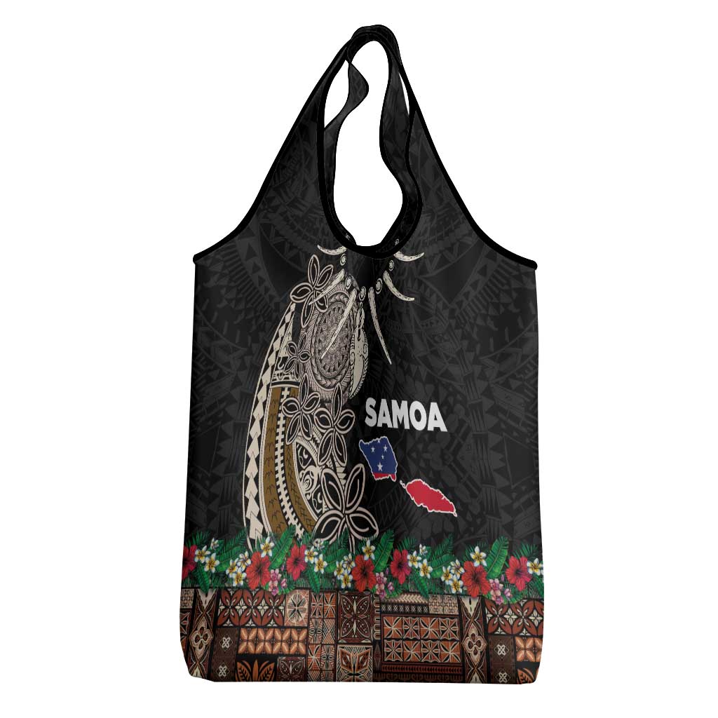 Samoa Siapo Polynesian Art Grocery Bag Tropical Flowers and Tatau Pattern Brown LT03 - Polynesian Pride