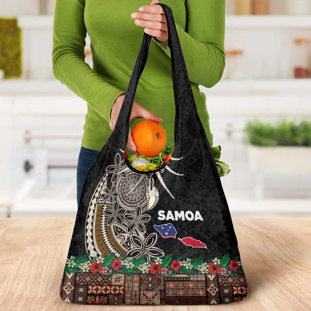 Samoa Siapo Polynesian Art Grocery Bag Tropical Flowers and Tatau Pattern Brown LT03 - Polynesian Pride