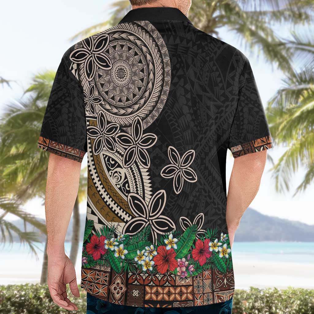 Samoa Siapo Polynesian Art Hawaiian Shirt Tropical Flowers and Tatau Pattern Brown LT03 - Polynesian Pride