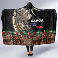 Samoa Siapo Polynesian Art Hooded Blanket Tropical Flowers and Tatau Pattern Brown LT03 One Size Brown - Polynesian Pride