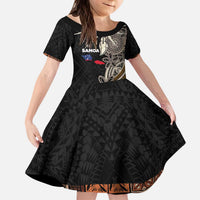 Samoa Siapo Polynesian Art Kid Short Sleeve Dress Tropical Flowers and Tatau Pattern Brown LT03 KID Brown - Polynesian Pride