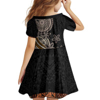 Samoa Siapo Polynesian Art Kid Short Sleeve Dress Tropical Flowers and Tatau Pattern Brown LT03 - Polynesian Pride