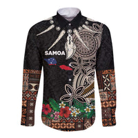 Samoa Siapo Polynesian Art Long Sleeve Button Shirt Tropical Flowers and Tatau Pattern Brown LT03 Unisex Brown - Polynesian Pride