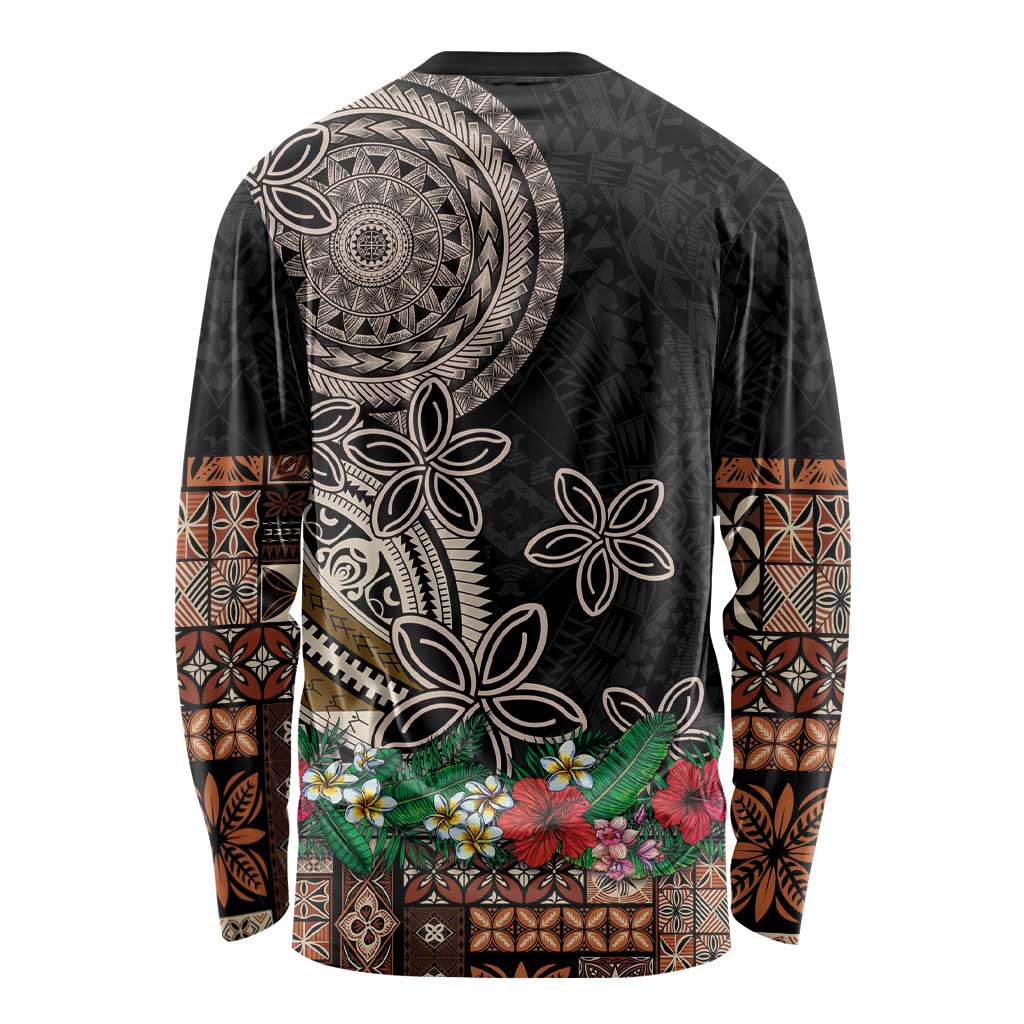 Samoa Siapo Polynesian Art Long Sleeve Shirt Tropical Flowers and Tatau Pattern Brown LT03 - Polynesian Pride