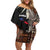 Samoa Siapo Polynesian Art Off Shoulder Short Dress Tropical Flowers and Tatau Pattern Brown
