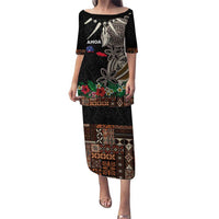 Samoa Siapo Polynesian Art Puletasi Tropical Flowers and Tatau Pattern Brown