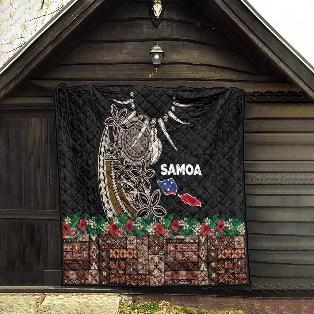 Samoa Siapo Polynesian Art Quilt Tropical Flowers and Tatau Pattern Brown