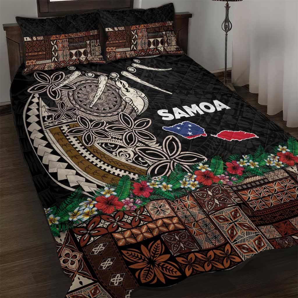 Samoa Siapo Polynesian Art Quilt Bed Set Tropical Flowers and Tatau Pattern Brown LT03 Brown - Polynesian Pride