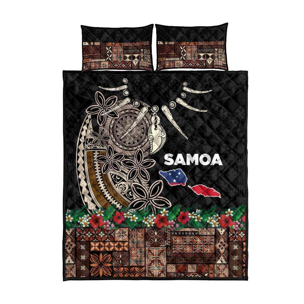 Samoa Siapo Polynesian Art Quilt Bed Set Tropical Flowers and Tatau Pattern Brown LT03 - Polynesian Pride