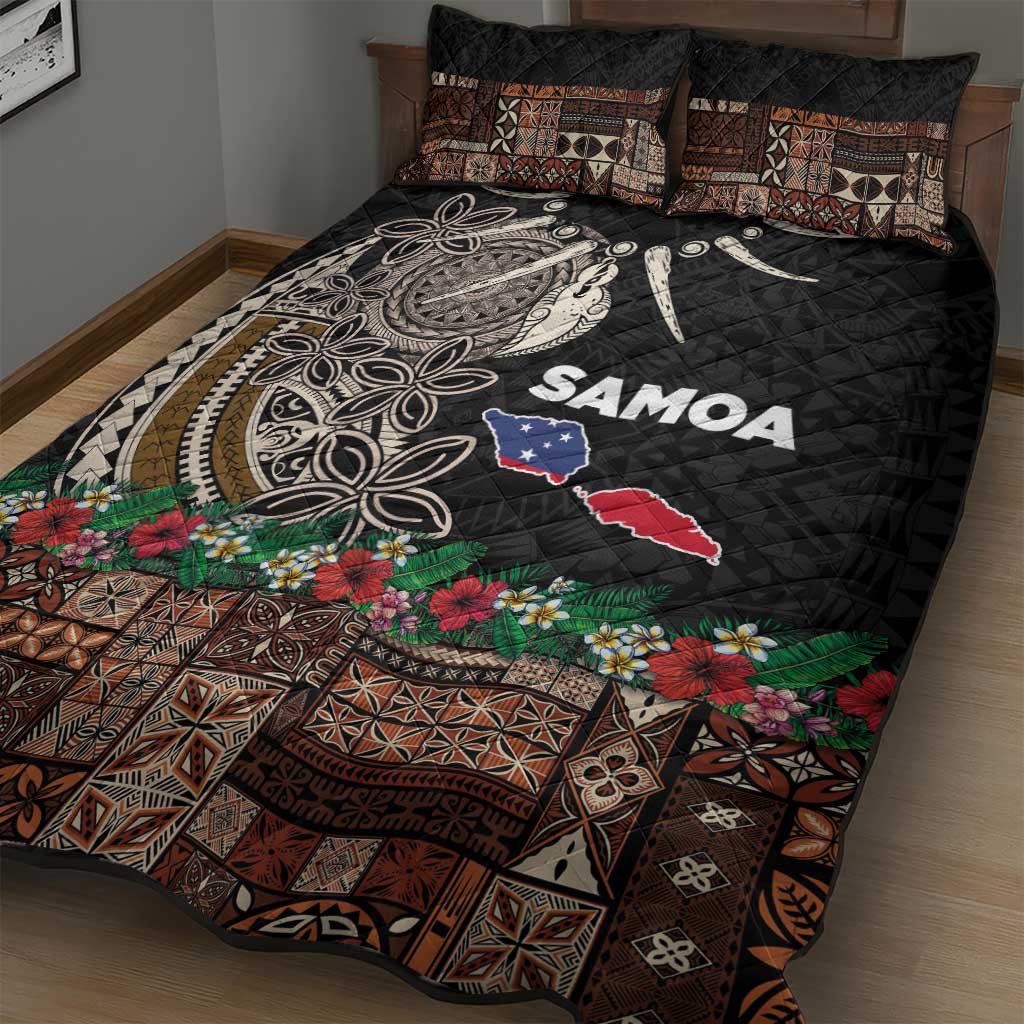 Samoa Siapo Polynesian Art Quilt Bed Set Tropical Flowers and Tatau Pattern Brown LT03 - Polynesian Pride
