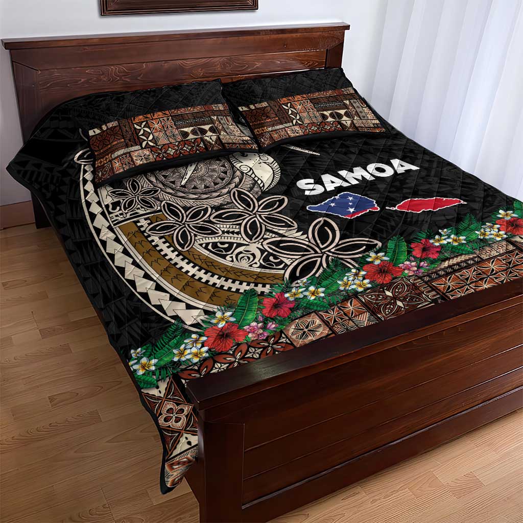 Samoa Siapo Polynesian Art Quilt Bed Set Tropical Flowers and Tatau Pattern Brown LT03 - Polynesian Pride