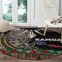 Samoa Siapo Polynesian Art Round Carpet Tropical Flowers and Tatau Pattern Brown