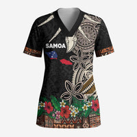 Samoa Siapo Polynesian Art Scrub Top Tropical Flowers and Tatau Pattern Brown LT03 Adult Brown - Polynesian Pride