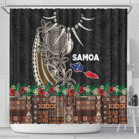 Samoa Siapo Polynesian Art Shower Curtain Tropical Flowers and Tatau Pattern Brown