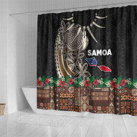 Samoa Siapo Polynesian Art Shower Curtain Tropical Flowers and Tatau Pattern Brown
