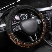 Samoa Siapo Polynesian Art Steering Wheel Cover Tropical Flowers and Tatau Pattern Brown LT03 Universal Fit Brown - Polynesian Pride