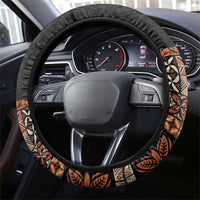 Samoa Siapo Polynesian Art Steering Wheel Cover Tropical Flowers and Tatau Pattern Brown LT03 - Polynesian Pride
