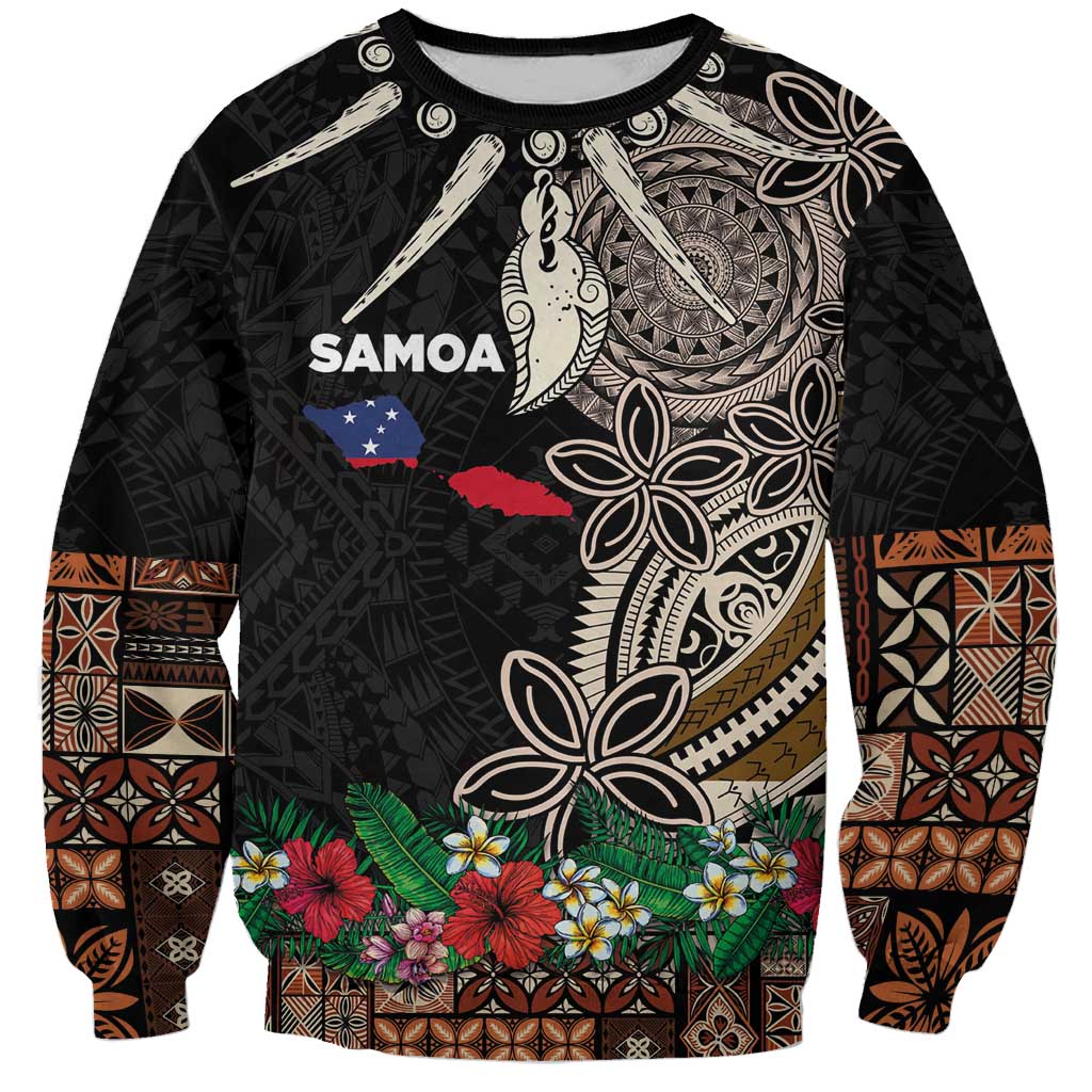 Samoa Siapo Polynesian Art Sweatshirt Tropical Flowers and Tatau Pattern Brown LT03 Unisex Brown - Polynesian Pride
